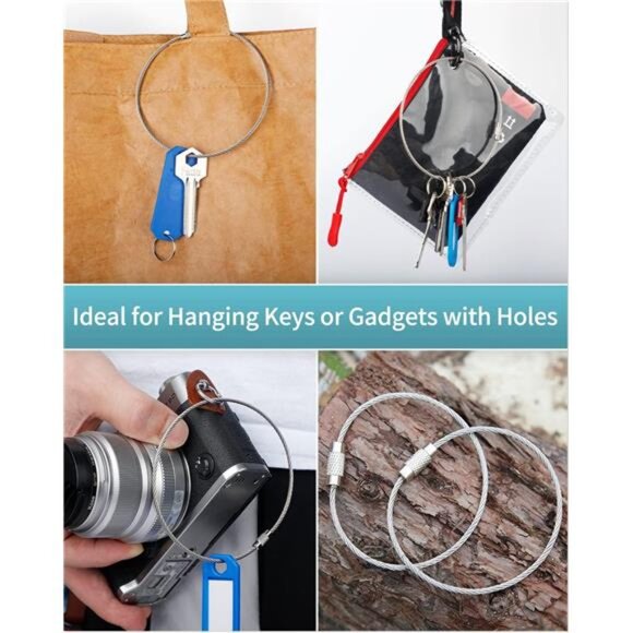 Pawfly 5 Inch/10 Inch Wire Keychain Cable Large Stainless Steel Key Ring Loop - Picture 4 of 7
